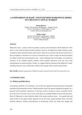 A Comparison of Basic and Extended Markowitz Model on Croatian Capital Market