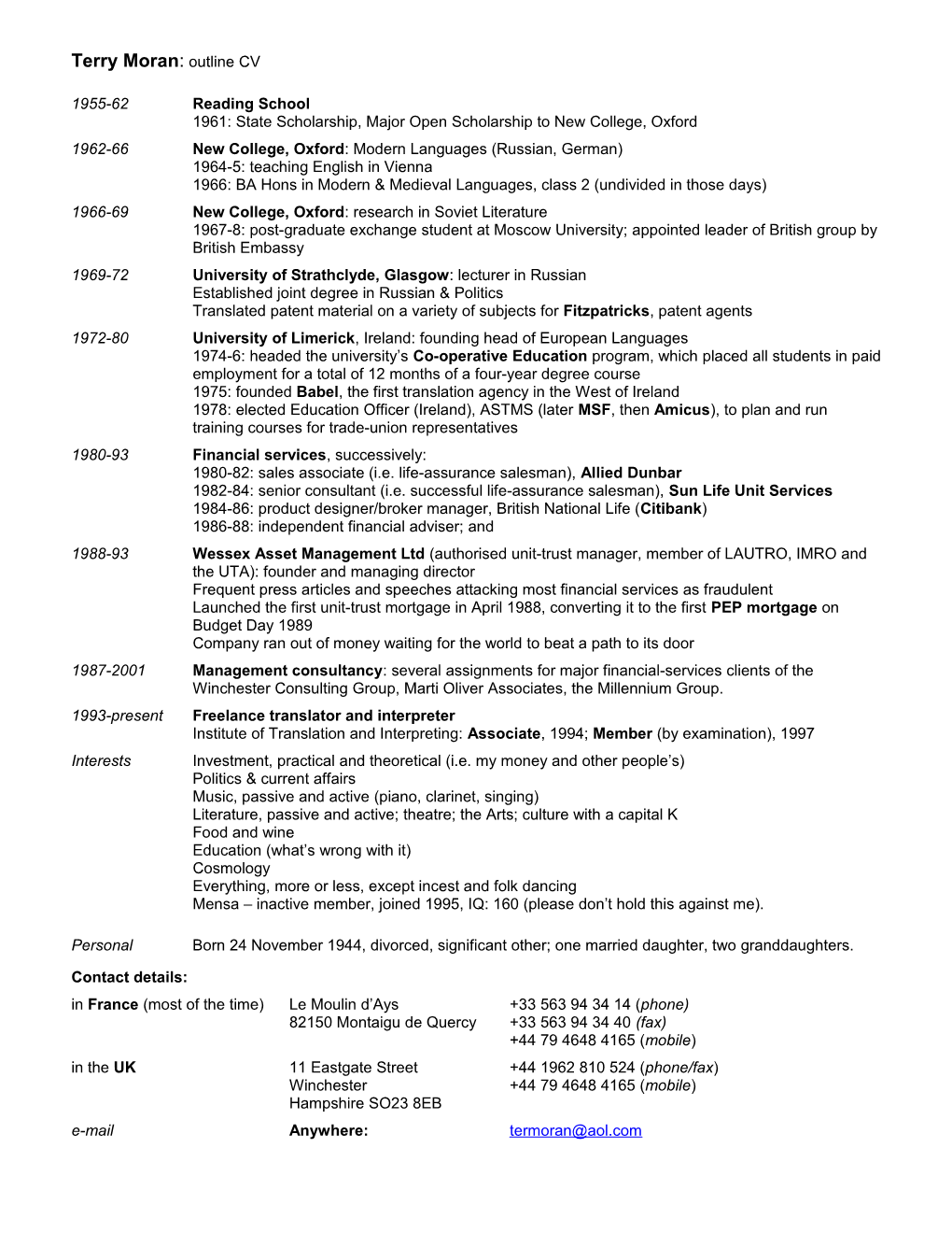 Terry Moran: Outline CV