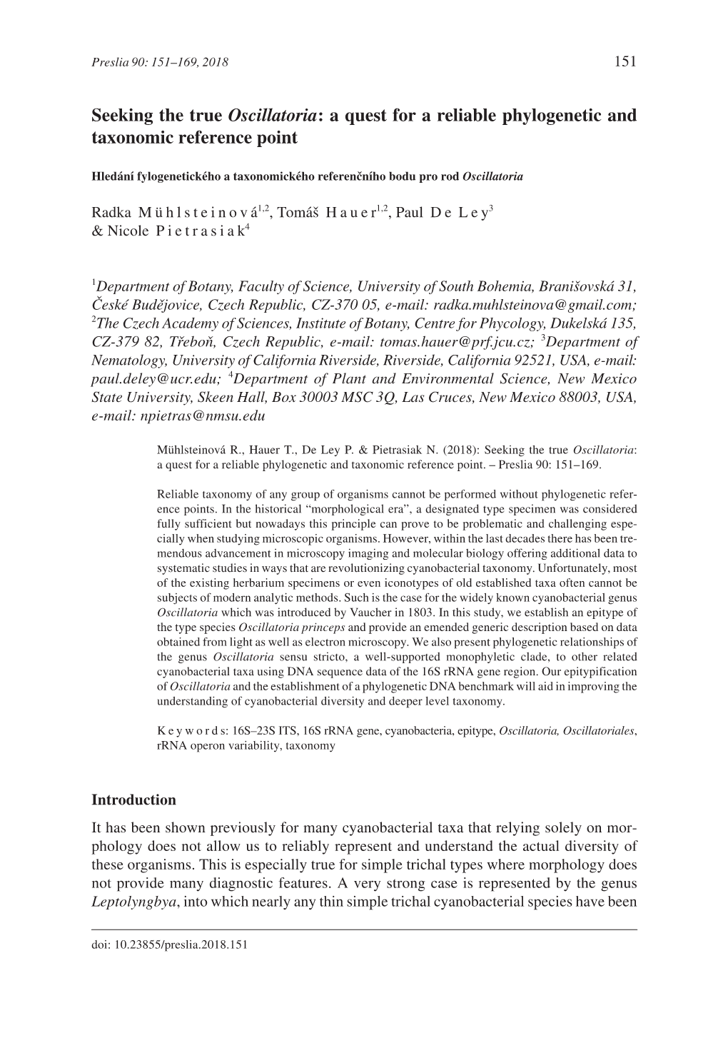 Seeking the True Oscillatoria: a Quest for a Reliable Phylogenetic and Taxonomic Reference Point