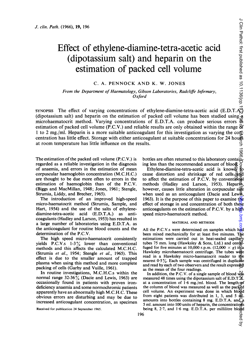 (Dipotassium Salt) and Heparin on the Estimation of Packed Cell Volume