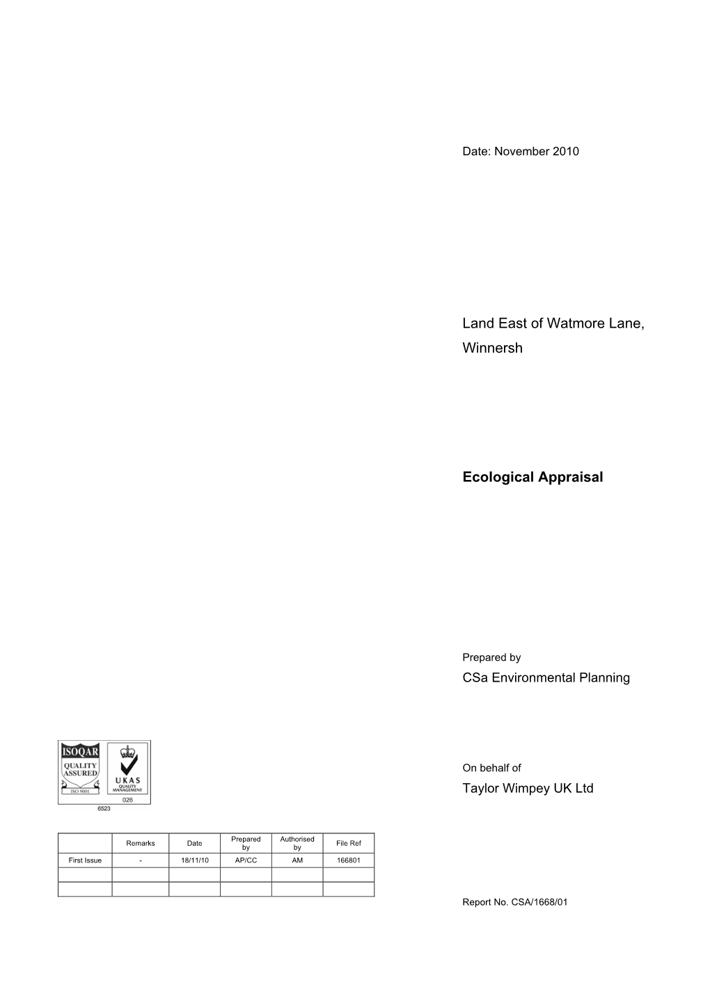 Land East of Watmore Lane, Winnersh Ecological Appraisal