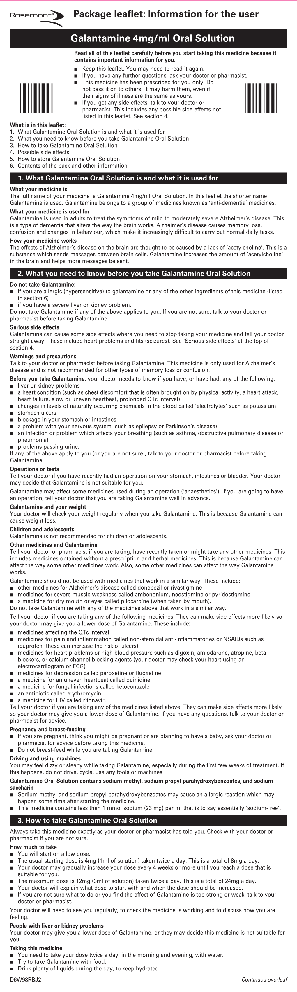 Galantamine 4Mg/Ml Oral Solution Package Leaflet