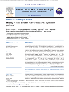 Efficacy of Facet Block in Lumbar Facet Joint Syndrome Patients