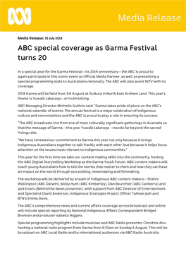 ABC Special Coverage As Garma Festival Turns 20