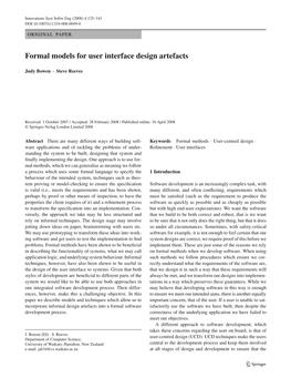 Formal Models for User Interface Design Artefacts