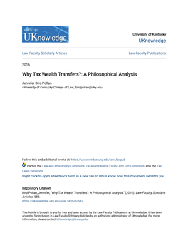Why Tax Wealth Transfers?: a Philosophical Analysis