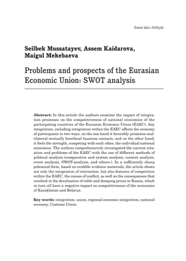 Problems and Prospects of the Eurasian Economic Union