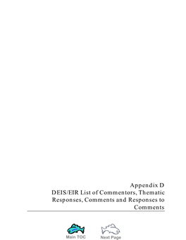 Appendix D DEIS/EIR List of Commentors, Thematic Responses