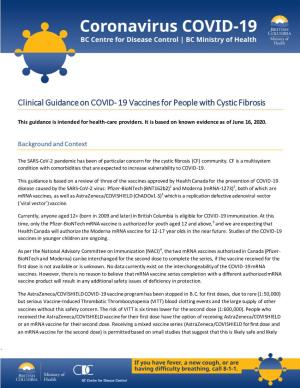 Clinical Guidance on COVID- 19 Vaccines for People with Cystic Fibrosis