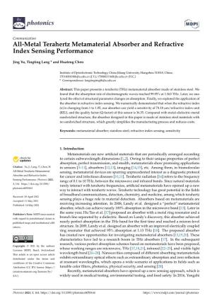All-Metal Terahertz Metamaterial Absorber and Refractive Index Sensing Performance