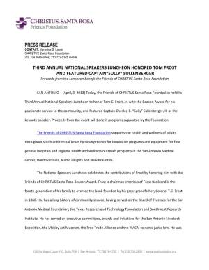 Press Release Third Annual National Speakers