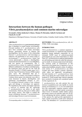 Interactions Between the Human Pathogen Vibrio Parahaemolyticus and Common Marine Microalgae