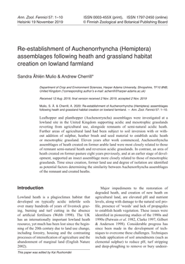 (Hemiptera) Assemblages Following Heath and Grassland Habitat Creation on Lowland Farmland