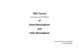 1851 Census (Carried out on 30Th March) of Great Massingham and Little Massingham