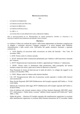 Protocollo Di Intesa Tra I Comuni Di Umbertide, Lisciano Niccone