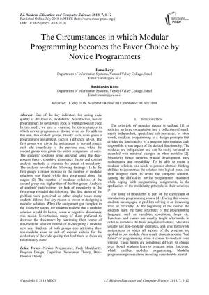 The Circumstances in Which Modular Programming Becomes the Favor Choice by Novice Programmers