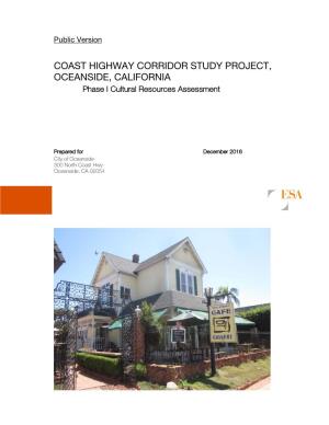 COAST HIGHWAY CORRIDOR STUDY PROJECT, OCEANSIDE, CALIFORNIA Phase I Cultural Resources Assessment