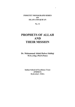 Prophets of Allah and Their Mission