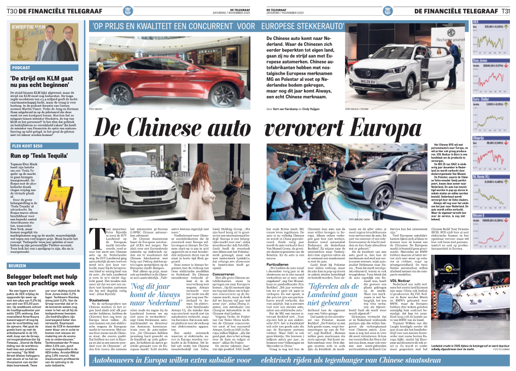 'De Chinese Auto Verovert Europa'; Pub. 07.11.2020