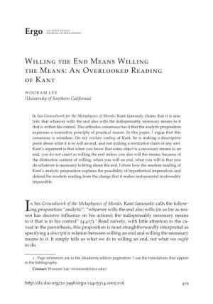 Willing the End Means Willing the Means: an Overlooked Reading of Kant