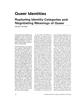 Queer Identities Rupturing Dentity Categories and Negotiating Meanings of Oueer