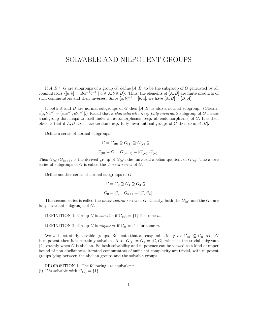 Solvable and Nilpotent Groups