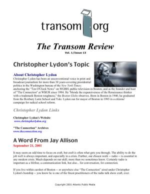 Christopher Lydon's Topic