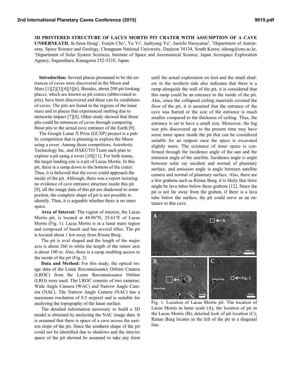 3D Printered Structure of Lacus Mortis Pit Crater with Assumption of a Cave Underneath