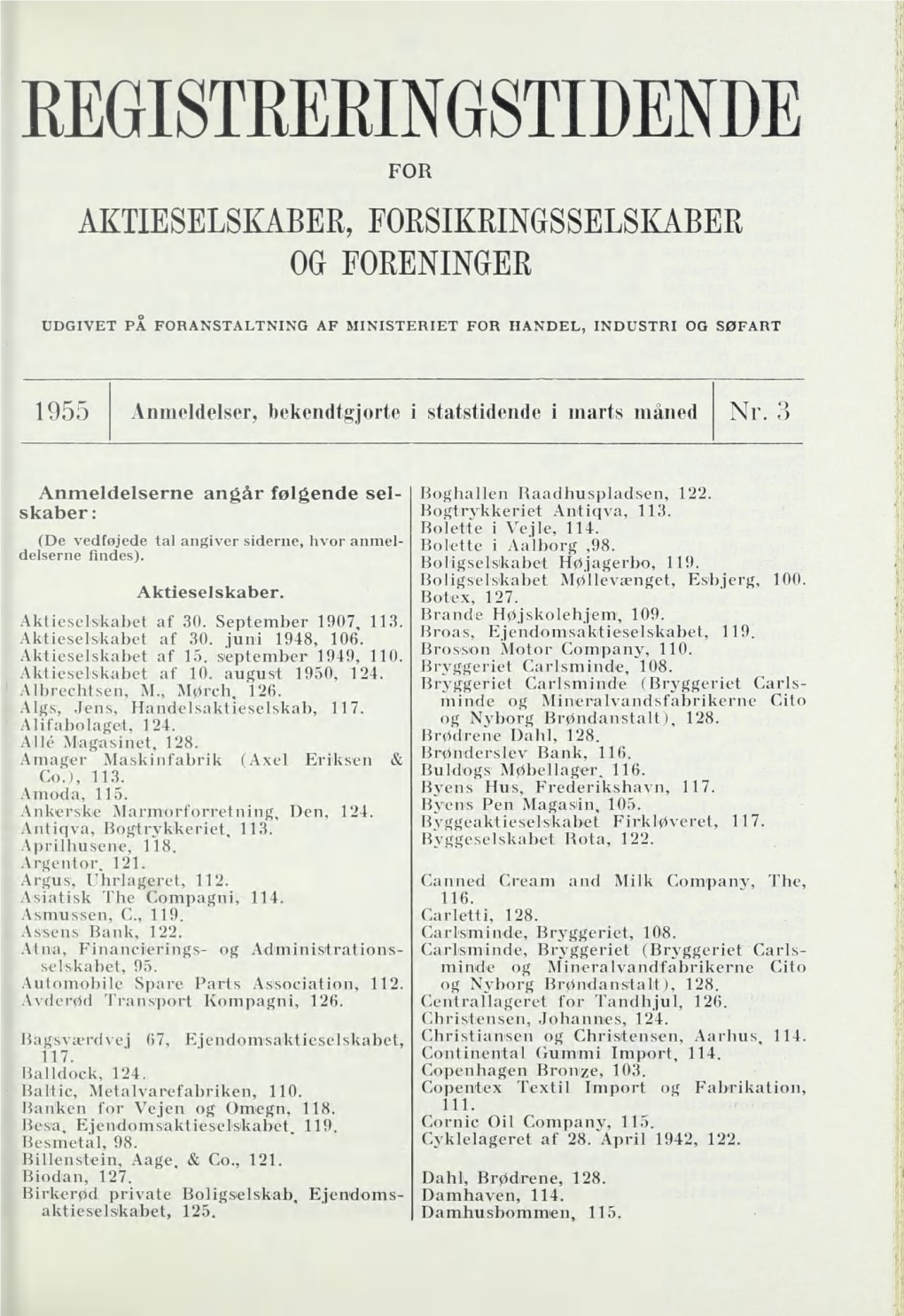 Kegisteeeingst1dende for Aktieselskaber, Forsikringsselskaber Og Foreninger