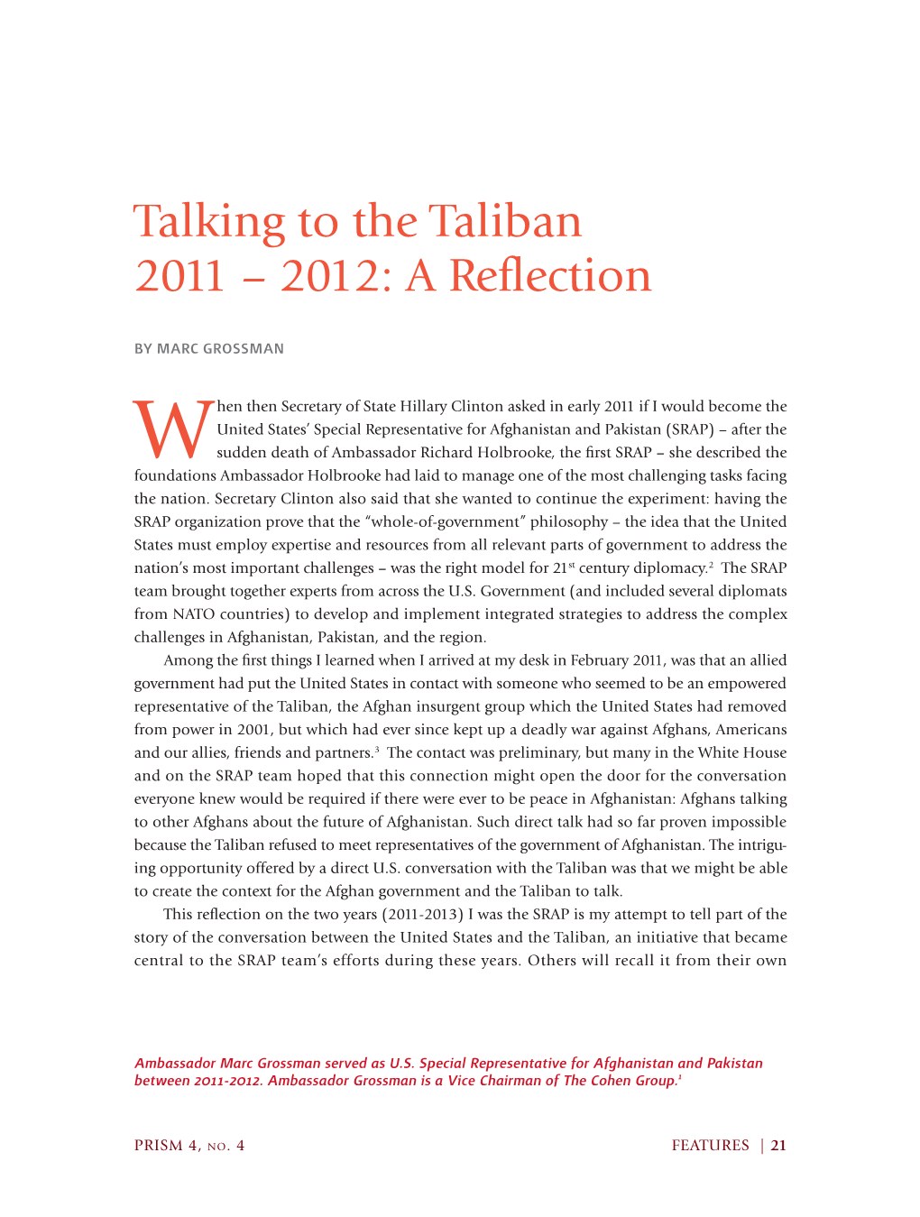 Talking to the Taliban 2011 – 2012: a Reflection