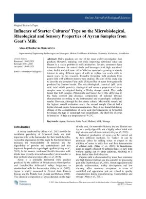 Influence of Starter Cultures' Type on the Microbiological, Rheological and Sensory Properties of Ayran Samples from Goat's Milk