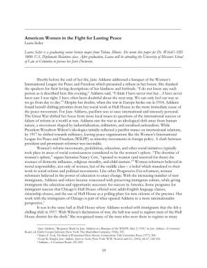 American Women in the Fight for Lasting Peace Laura Seiler