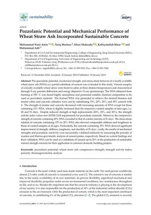 Pozzolanic Potential and Mechanical Performance of Wheat Straw Ash Incorporated Sustainable Concrete