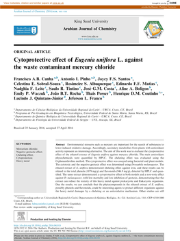Cytoprotective Effect of Eugenia Uniflora L. Against the Waste