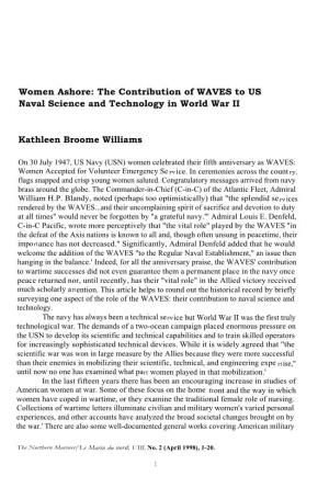 Women Ashore: the Contribution of WAVES to US Naval Science and Technology in World War II