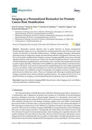 Imaging As a Personalized Biomarker for Prostate Cancer Risk Stratification