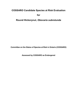 COSSARO Candidate Species at Risk Evaluation for Round Hickorynut, Obovaria Subrotunda
