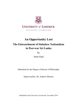 The Entrenchment of Sinhalese Nationalism in Post-War Sri Lanka by Anne Gaul