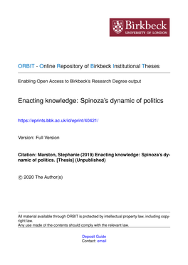 Enacting Knowledge: Spinoza's Dynamic of Politics