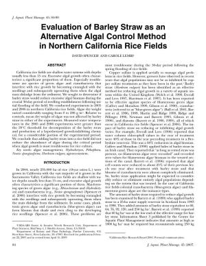 Evaluation of Barley Straw As an Alternative Algal Control Method in Northern California Rice Fields