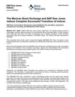 The Mexican Stock Exchange and S&P Dow Jones Indices Complete