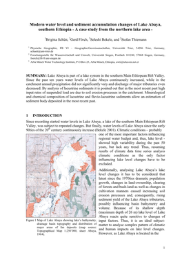 Modern Water Level and Sediment Accumulation Changes of Lake Abaya, Southern Ethiopia - a Case Study from the Northern Lake Area