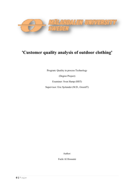 'Customer Quality Analysis of Outdoor Clothing'