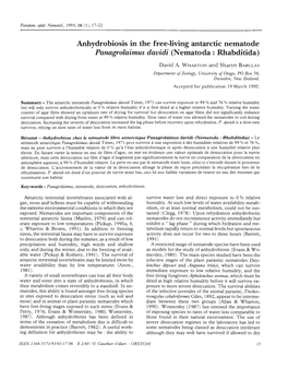 Anhydrobiosis in the Free-Living Antarctic Nematode Panagrolaimus Davidi (Nematoda: Rhabditida)