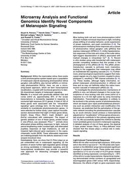 Article Microarray Analysis and Functional Genomics Identify Novel Components of Melanopsin Signaling