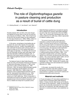 The Role of Digitonthophagus Gazella in Pasture Cleaning and Production As a Result of Burial of Cattle Dung
