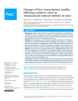 Changes of Liver Transcriptome Profiles Following Oxidative Stress in Streptozotocin-Induced Diabetes in Mice