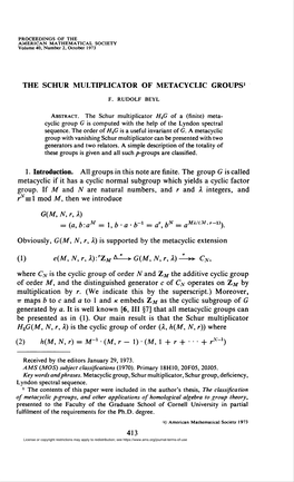The Schur Multiplicator of Metacyclic Groups'