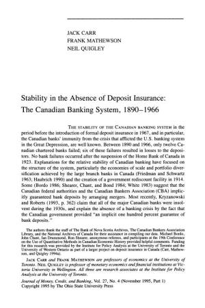 The Canadian Banking System, 1890-1966