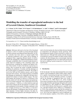 Modelling the Transfer of Supraglacial Meltwater to the Bed of Leverett Glacier, Southwest Greenland